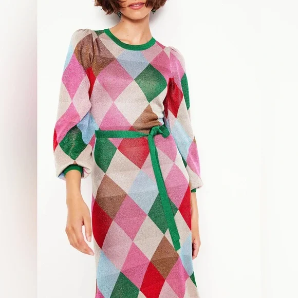 Boden Crew Metallic Jacquard Dress 8 - Picture 3 of 13